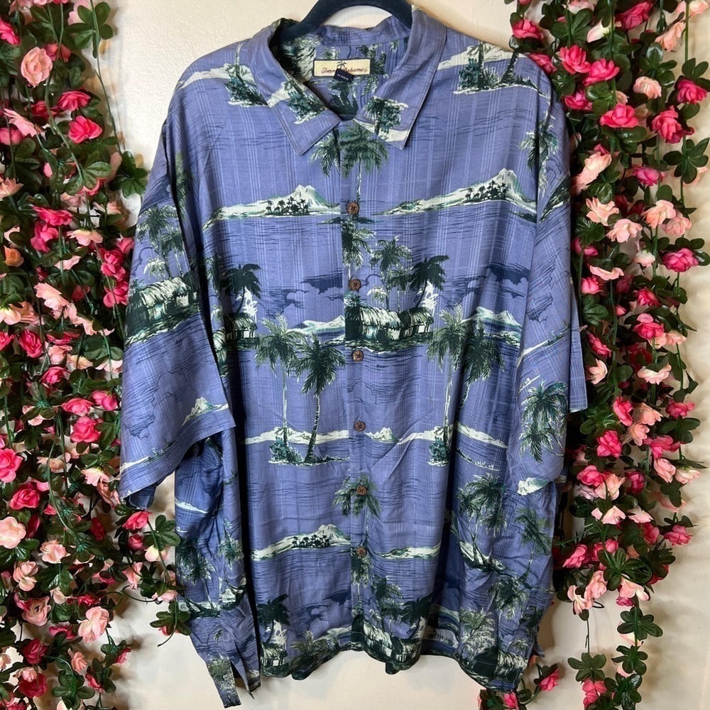 Tommy Bahama Blue Green Hawaiian Forest Button Up Shirt Vacation Beach 2XL